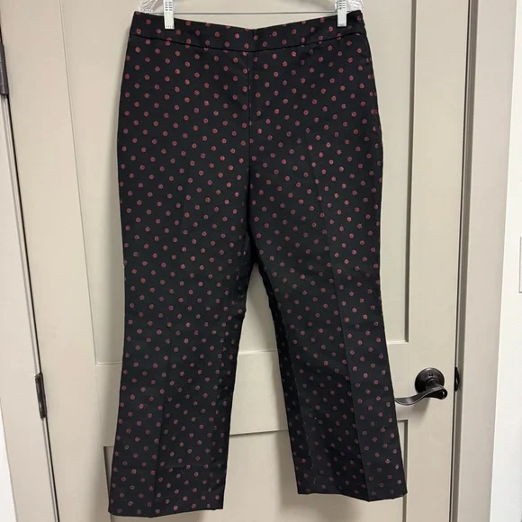 Talbots Kick Crop Pants in Holiday Dot Sz‎ 12 Black & Red Shimmering Polka Dots - Picture 3 of 16